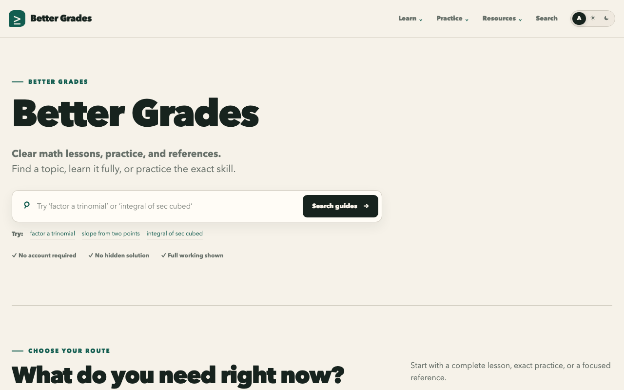 Homepage of Better Grades, a Boho-owned public property.