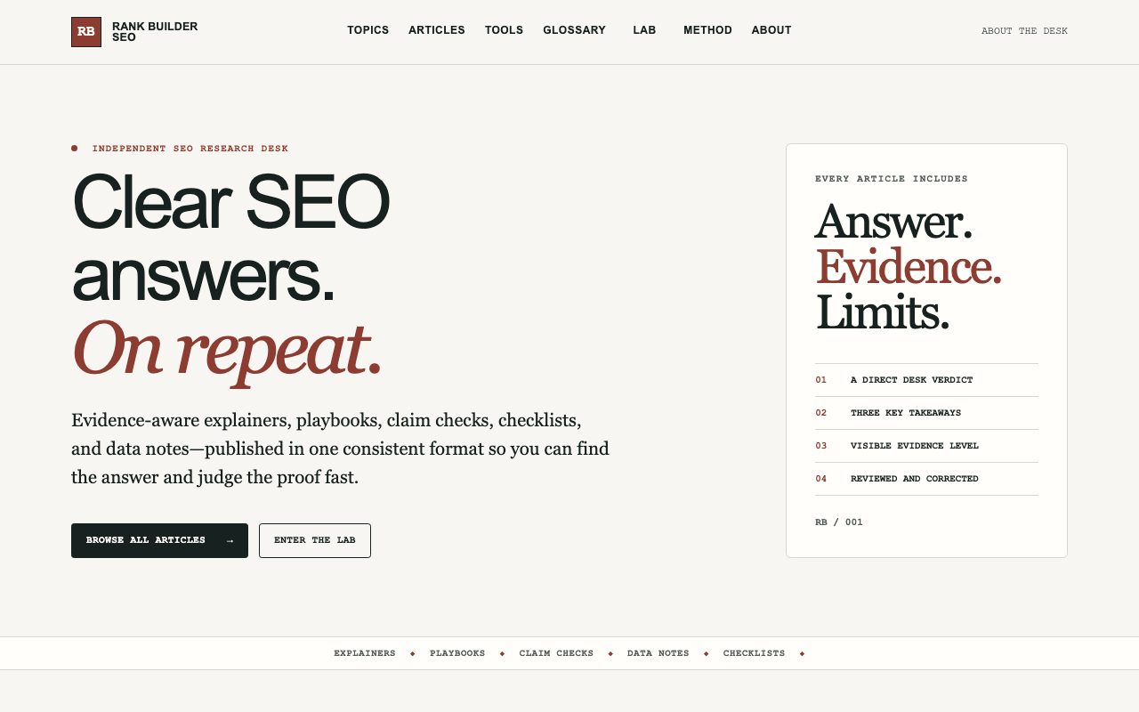 Homepage of Rank Builder SEO, a Boho-owned public property.
