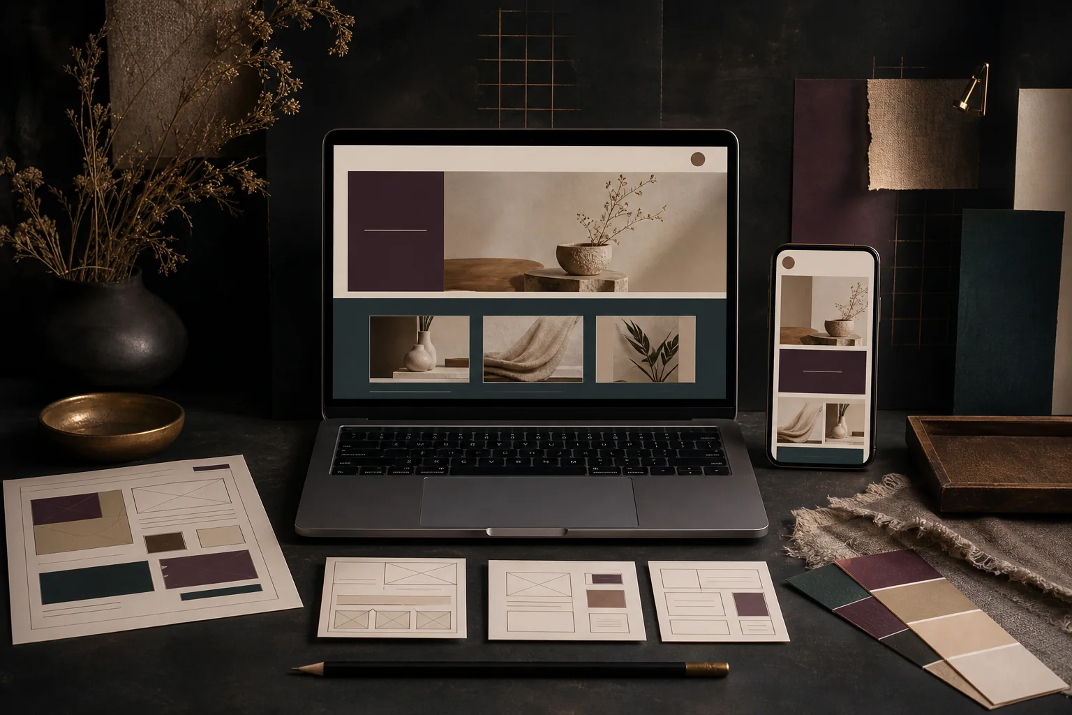 A designer working at a large desktop screen in a bright studio.